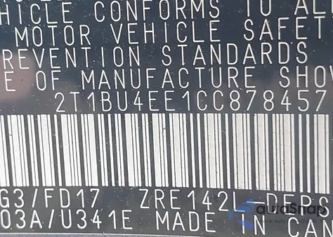 2012 Toyota Corolla S from USA, damaged, VIN 2T1BU4EE1CC878457